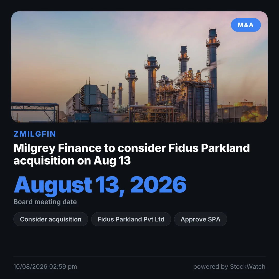 Milgrey Finance to consider Fidus Parkland acquisition on Aug 13