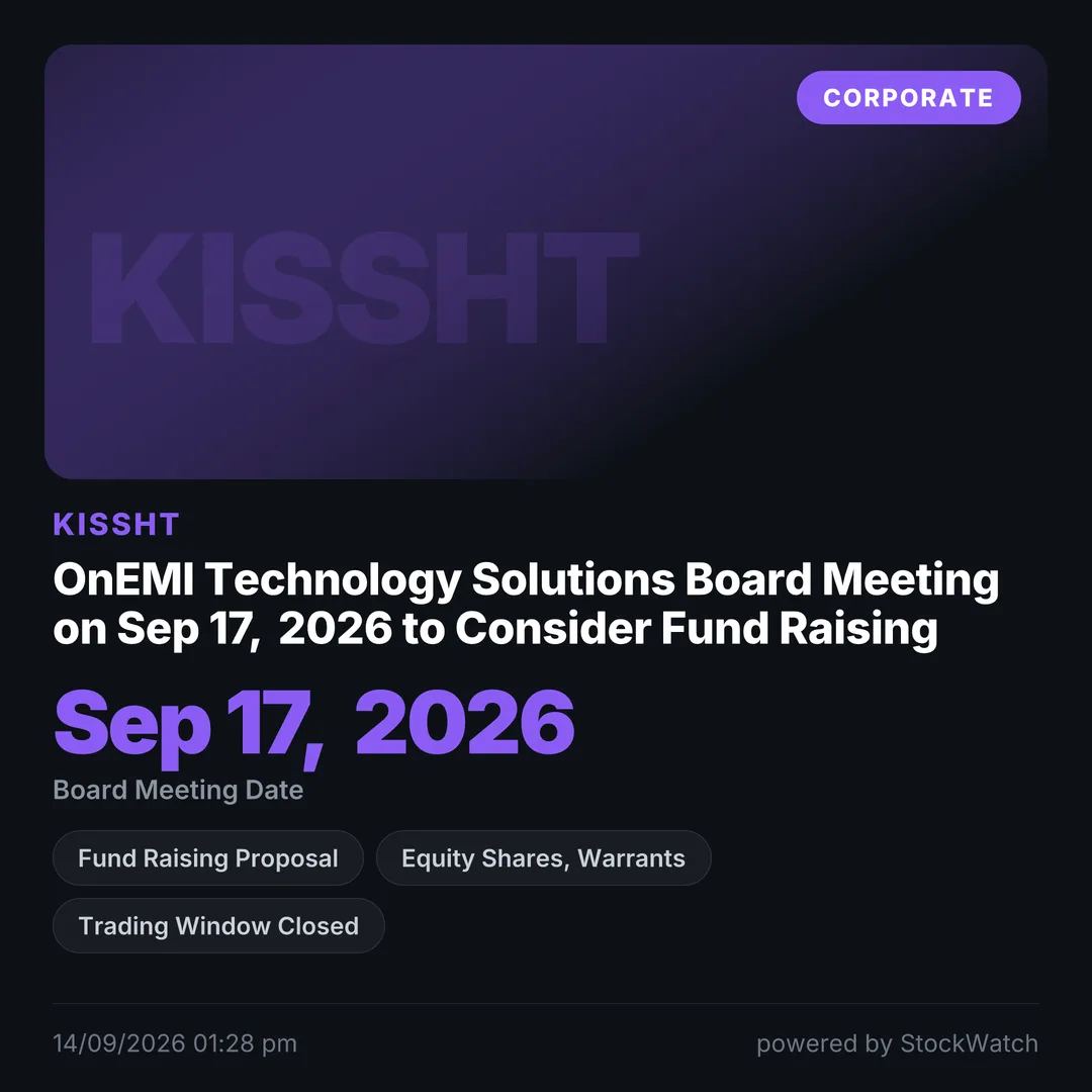 OnEMI Technology Solutions Board Meeting on Sep 17, 2026 to Consider Fund Raising